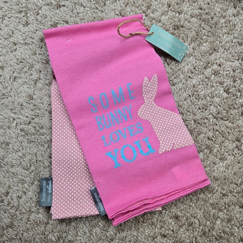 Hallmark Pink and Blue‎ Tea Towel. Some Bunny Loves You. Lot Of 2